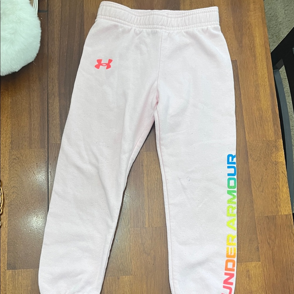 Under Armour Kids Light Pink Joggers with Rainbow Logo
